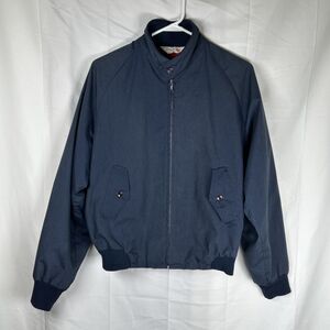 Vintage Dark Blue Sir Jac Bomber Jacket Full Zip Size 40 Plaid Lining Red Tartan
